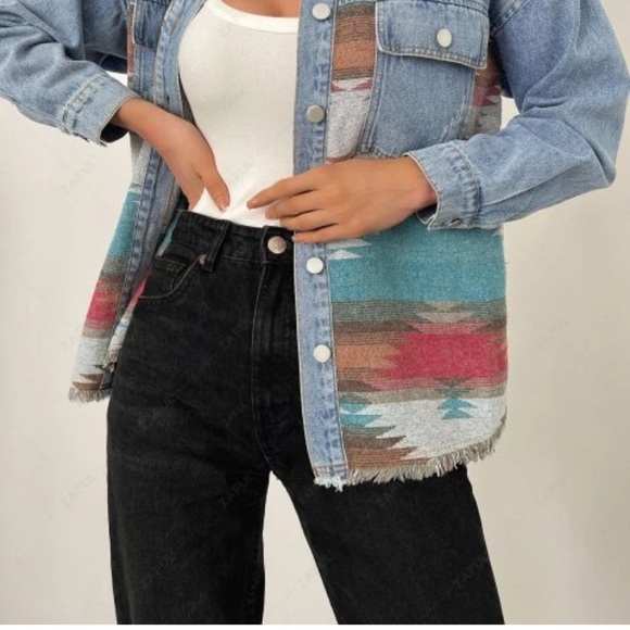 Flygo- Aztec fringe Jean jacket size XXL - Picture 2 of 4